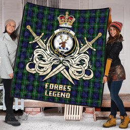 ScotsTee Shop Scottish Forbes Clan Crest Tartan Quilt The Golden Sword of Courageous Legacy Quilt