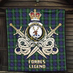 ScotsTee Shop Scottish Forbes Clan Crest Tartan Quilt The Golden Sword of Courageous Legacy Quilt