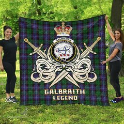 ScotsTee Shop Scottish Galbraith Clan Crest Tartan Quilt The Golden Sword of Courageous Legacy Quilt