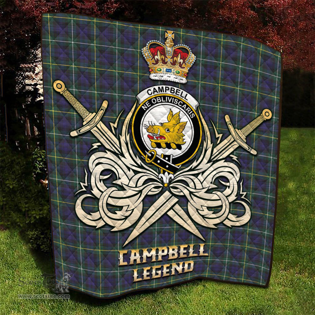 ScotsTee Shop Scottish Campbell Argyll Modern Clan Crest Tartan Quilt The Golden Sword of Courageous Legacy Quilt