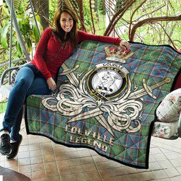 ScotsTee Shop Scottish Colville Clan Crest Tartan Quilt The Golden Sword of Courageous Legacy Quilt