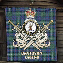 ScotsTee Shop Scottish Davidson of Tulloch Clan Crest Tartan Quilt The Golden Sword of Courageous Legacy Quilt