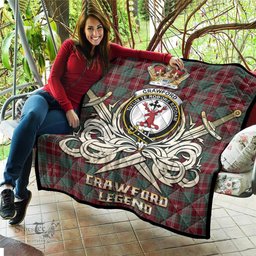 ScotsTee Shop Scottish Crawford Modern Clan Crest Tartan Quilt The Golden Sword of Courageous Legacy Quilt