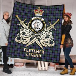 ScotsTee Shop Scottish Fletcher Modern Clan Crest Tartan Quilt The Golden Sword of Courageous Legacy Quilt