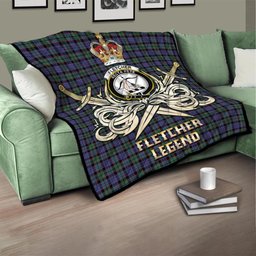 ScotsTee Shop Scottish Fletcher Modern Clan Crest Tartan Quilt The Golden Sword of Courageous Legacy Quilt