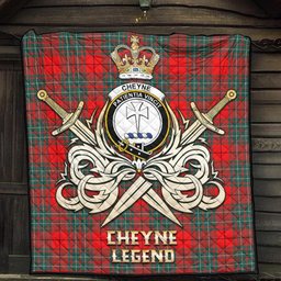 ScotsTee Shop Scottish Cheyne Clan Crest Tartan Quilt The Golden Sword of Courageous Legacy Quilt