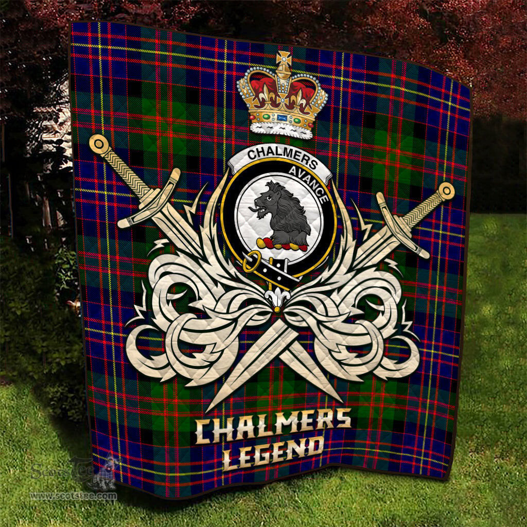 ScotsTee Shop Scottish Chalmers Modern Clan Crest Tartan Quilt The Golden Sword of Courageous Legacy Quilt