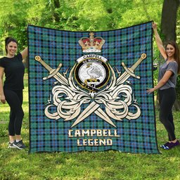 ScotsTee Shop Scottish Campbell of Cawdor Ancient Clan Crest Tartan Quilt The Golden Sword of Courageous Legacy Quilt