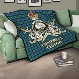 ScotsTee Shop Scottish Campbell of Cawdor Ancient Clan Crest Tartan Quilt The Golden Sword of Courageous Legacy Quilt