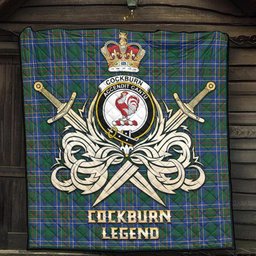 ScotsTee Shop Scottish Cockburn Ancient Clan Crest Tartan Quilt The Golden Sword of Courageous Legacy Quilt