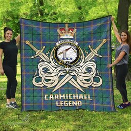 ScotsTee Shop Scottish Carmichael Ancient Clan Crest Tartan Quilt The Golden Sword of Courageous Legacy Quilt