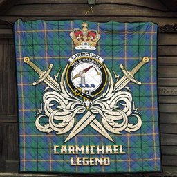 ScotsTee Shop Scottish Carmichael Ancient Clan Crest Tartan Quilt The Golden Sword of Courageous Legacy Quilt