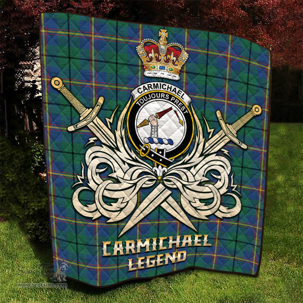ScotsTee Shop Scottish Carmichael Ancient Clan Crest Tartan Quilt The Golden Sword of Courageous Legacy Quilt