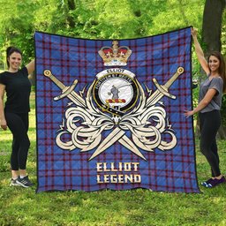 ScotsTee Shop Scottish Elliot Modern Clan Crest Tartan Quilt The Golden Sword of Courageous Legacy Quilt
