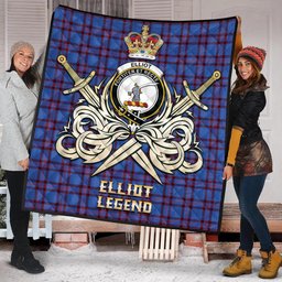 ScotsTee Shop Scottish Elliot Modern Clan Crest Tartan Quilt The Golden Sword of Courageous Legacy Quilt