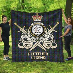 ScotsTee Shop Scottish Fletcher Clan Crest Tartan Quilt The Golden Sword of Courageous Legacy Quilt