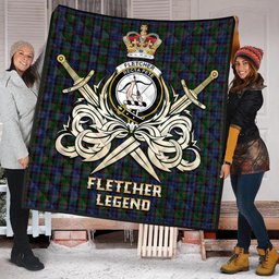 ScotsTee Shop Scottish Fletcher Clan Crest Tartan Quilt The Golden Sword of Courageous Legacy Quilt