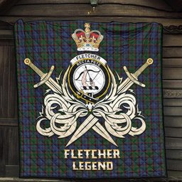 ScotsTee Shop Scottish Fletcher Clan Crest Tartan Quilt The Golden Sword of Courageous Legacy Quilt
