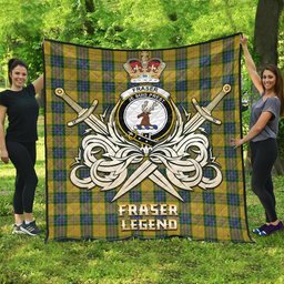 ScotsTee Shop Scottish Fraser Yellow Clan Crest Tartan Quilt The Golden Sword of Courageous Legacy Quilt