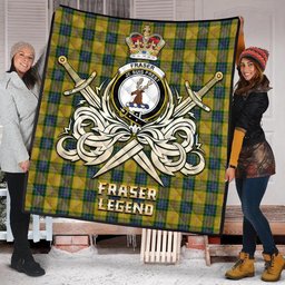 ScotsTee Shop Scottish Fraser Yellow Clan Crest Tartan Quilt The Golden Sword of Courageous Legacy Quilt