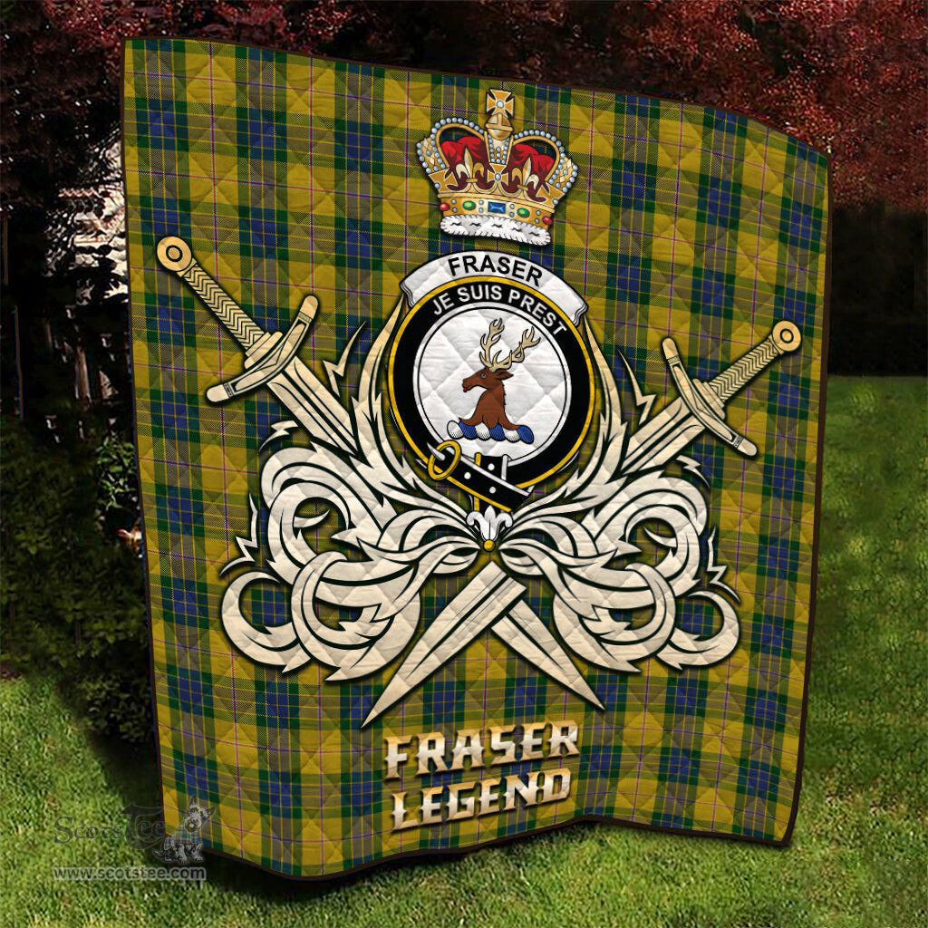 ScotsTee Shop Scottish Fraser Yellow Clan Crest Tartan Quilt The Golden Sword of Courageous Legacy Quilt