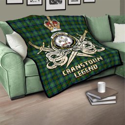 ScotsTee Shop Scottish Cranstoun Clan Crest Tartan Quilt The Golden Sword of Courageous Legacy Quilt