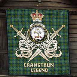 ScotsTee Shop Scottish Cranstoun Clan Crest Tartan Quilt The Golden Sword of Courageous Legacy Quilt
