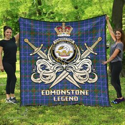ScotsTee Shop Scottish Edmonstone Clan Crest Tartan Quilt The Golden Sword of Courageous Legacy Quilt