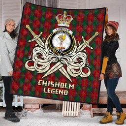 ScotsTee Shop Scottish Chisholm Clan Crest Tartan Quilt The Golden Sword of Courageous Legacy Quilt