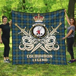 ScotsTee Shop Scottish Colquhoun Ancient Clan Crest Tartan Quilt The Golden Sword of Courageous Legacy Quilt