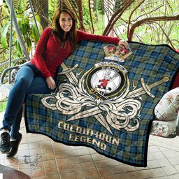 ScotsTee Shop Scottish Colquhoun Ancient Clan Crest Tartan Quilt The Golden Sword of Courageous Legacy Quilt