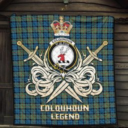 ScotsTee Shop Scottish Colquhoun Ancient Clan Crest Tartan Quilt The Golden Sword of Courageous Legacy Quilt