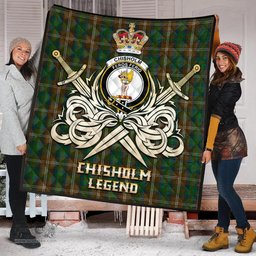 ScotsTee Shop Scottish Chisholm Hunting Clan Crest Tartan Quilt The Golden Sword of Courageous Legacy Quilt