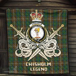 ScotsTee Shop Scottish Chisholm Hunting Clan Crest Tartan Quilt The Golden Sword of Courageous Legacy Quilt