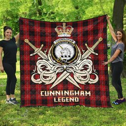 ScotsTee Shop Scottish Cunningham Clan Crest Tartan Quilt The Golden Sword of Courageous Legacy Quilt