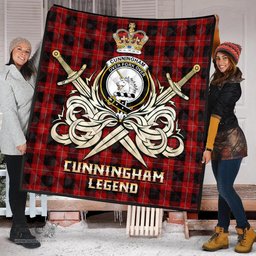 ScotsTee Shop Scottish Cunningham Clan Crest Tartan Quilt The Golden Sword of Courageous Legacy Quilt