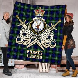 ScotsTee Shop Scottish Forbes Modern Clan Crest Tartan Quilt The Golden Sword of Courageous Legacy Quilt
