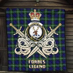 ScotsTee Shop Scottish Forbes Modern Clan Crest Tartan Quilt The Golden Sword of Courageous Legacy Quilt