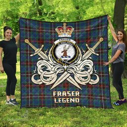 ScotsTee Shop Scottish Fraser Hunting Ancient Clan Crest Tartan Quilt The Golden Sword of Courageous Legacy Quilt