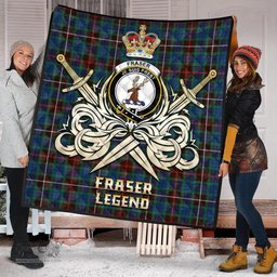ScotsTee Shop Scottish Fraser Hunting Ancient Clan Crest Tartan Quilt The Golden Sword of Courageous Legacy Quilt