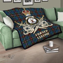 ScotsTee Shop Scottish Fraser Hunting Ancient Clan Crest Tartan Quilt The Golden Sword of Courageous Legacy Quilt