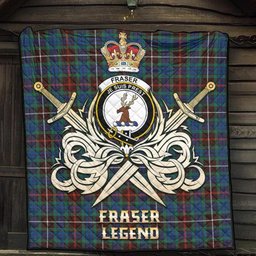 ScotsTee Shop Scottish Fraser Hunting Ancient Clan Crest Tartan Quilt The Golden Sword of Courageous Legacy Quilt