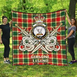 ScotsTee Shop Scottish Gibson Clan Crest Tartan Quilt The Golden Sword of Courageous Legacy Quilt