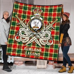 ScotsTee Shop Scottish Gibson Clan Crest Tartan Quilt The Golden Sword of Courageous Legacy Quilt