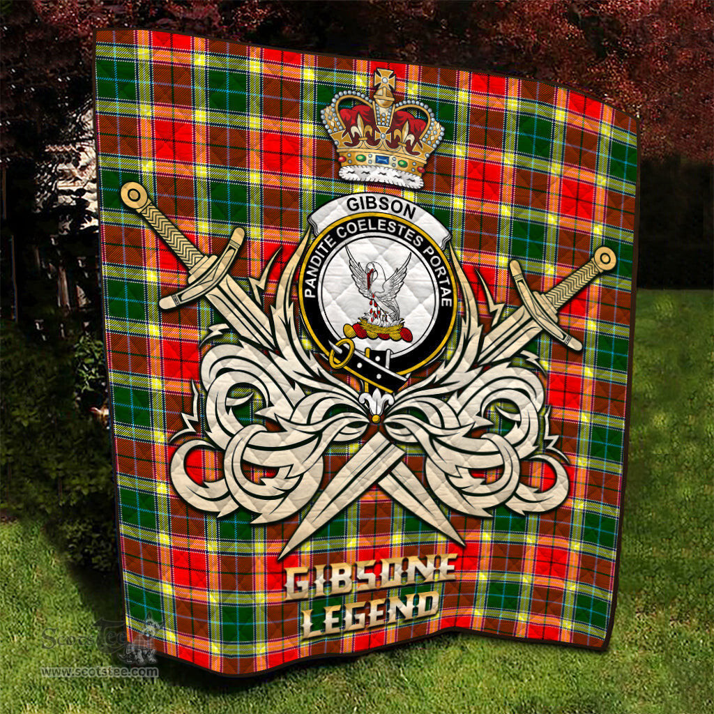 ScotsTee Shop Scottish Gibson Clan Crest Tartan Quilt The Golden Sword of Courageous Legacy Quilt