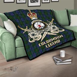 ScotsTee Shop Scottish Colquhoun Clan Crest Tartan Quilt The Golden Sword of Courageous Legacy Quilt