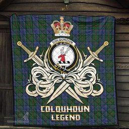 ScotsTee Shop Scottish Colquhoun Clan Crest Tartan Quilt The Golden Sword of Courageous Legacy Quilt