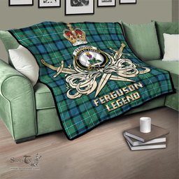 ScotsTee Shop Scottish Ferguson Ancient Clan Crest Tartan Quilt The Golden Sword of Courageous Legacy Quilt