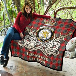 ScotsTee Shop Scottish Cumming Modern Clan Crest Tartan Quilt The Golden Sword of Courageous Legacy Quilt