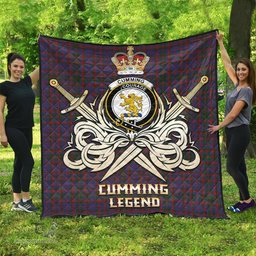 ScotsTee Shop Scottish Cumming Clan Crest Tartan Quilt The Golden Sword of Courageous Legacy Quilt